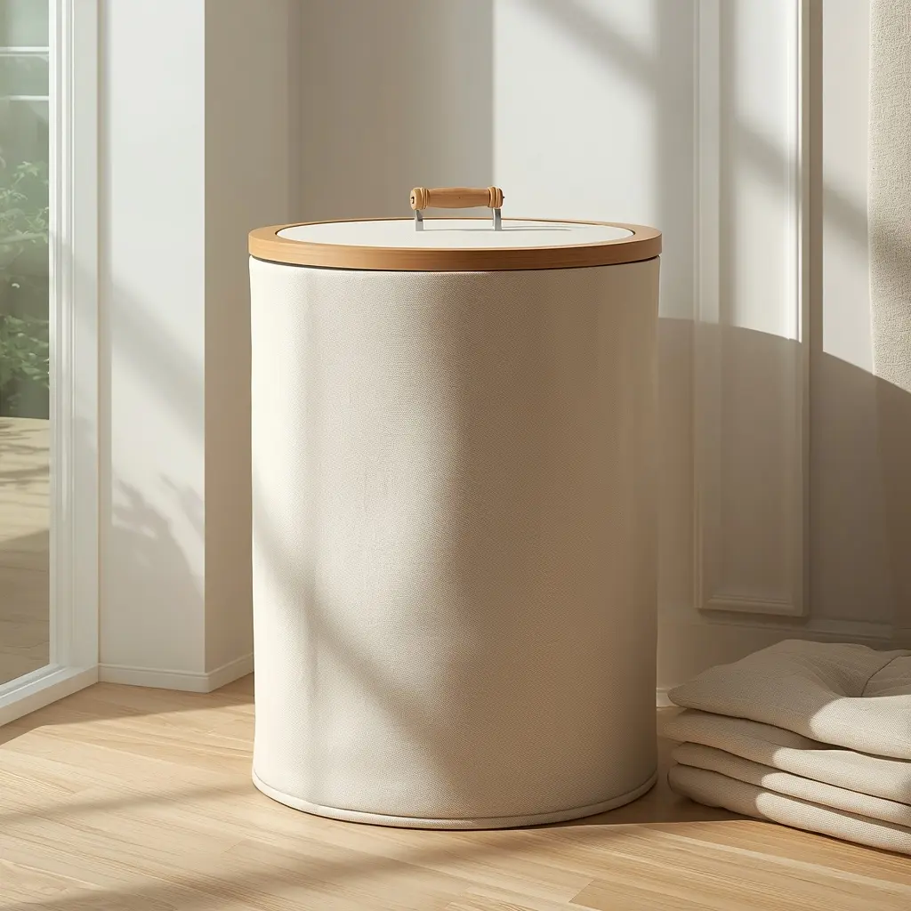 Lifewit beige 100L laundry basket with lid and bamboo handles for bedroom